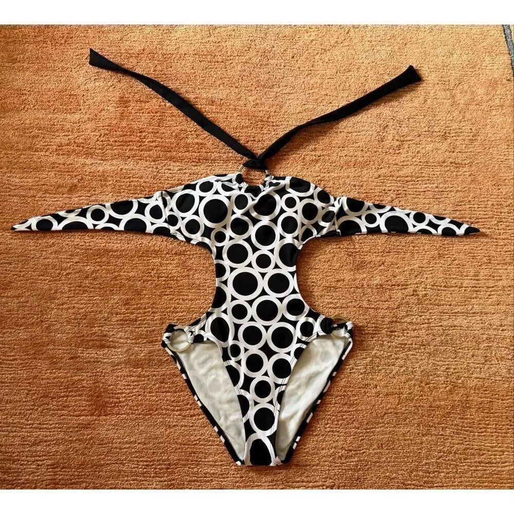 La Blanca by Rod Beattie Cutout Swimsuit S – Retro Circles One-Piece